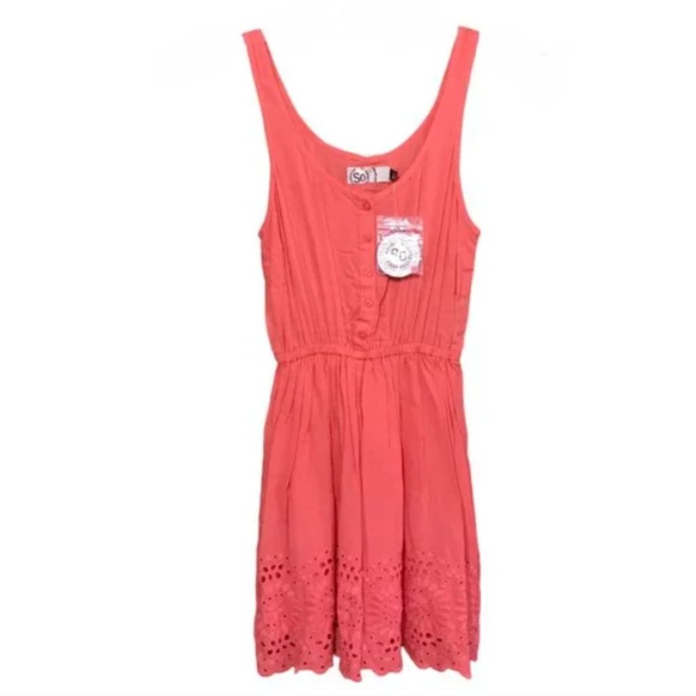 Juniors' SO Summer Peach, Button Down, Hinged Waist Dress